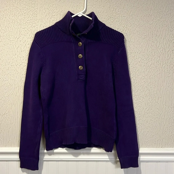 Lauren Ralph Lauren Purple 100% cotton Henley sweater size medium - Picture 1 of 12